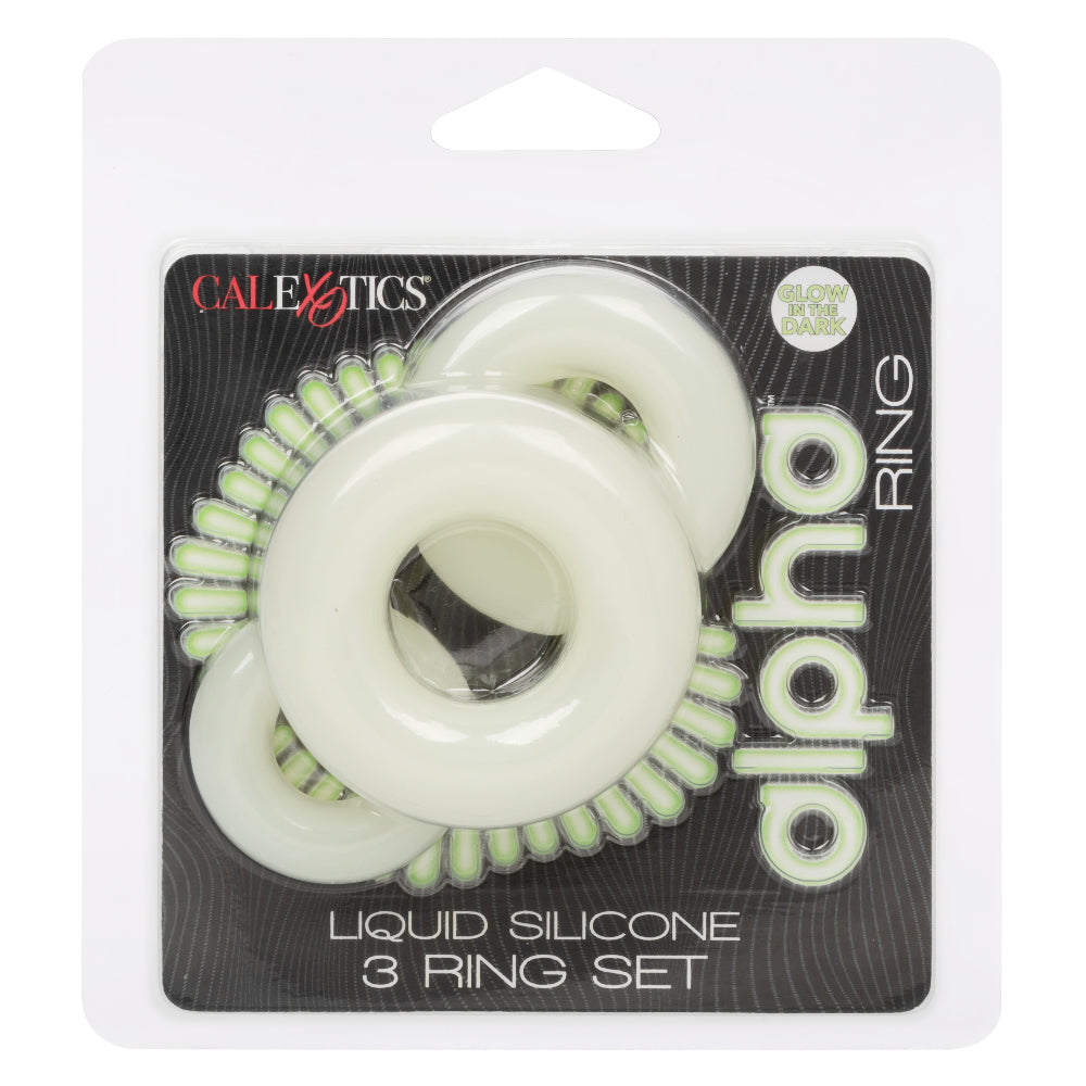 Alpha Glow-In-The-Dark Liquid Silicone 3 Ring Set in White with Multiple Sizes