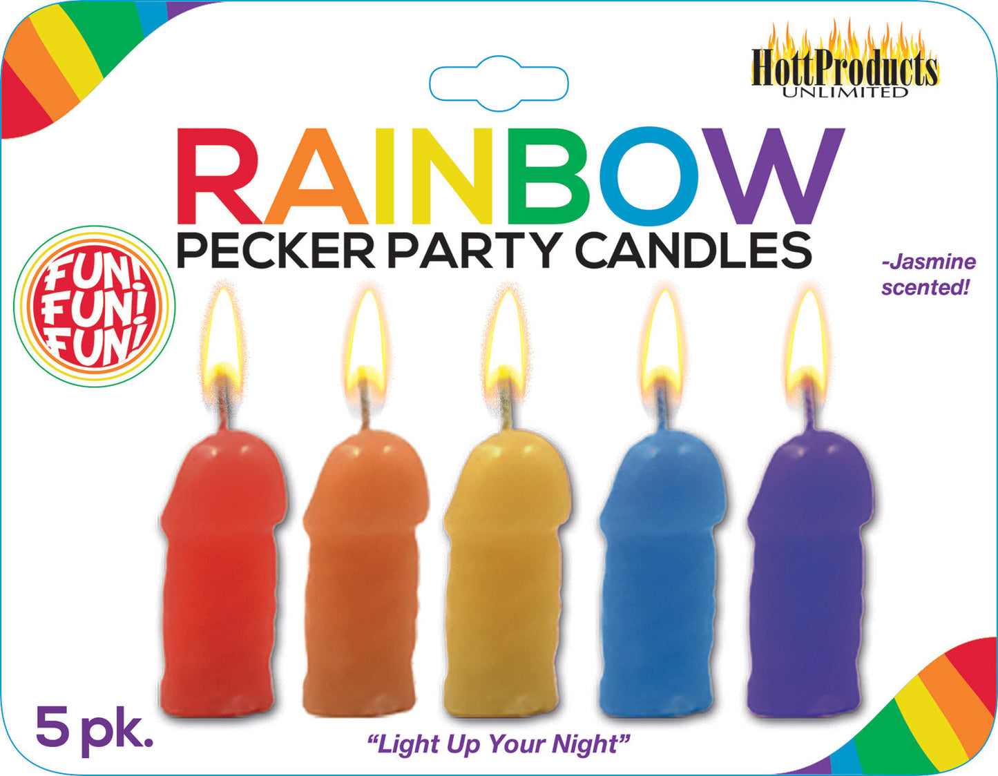 Rainbow Pecker Party Candles Set of 5 Fun Adult Birthday Candles