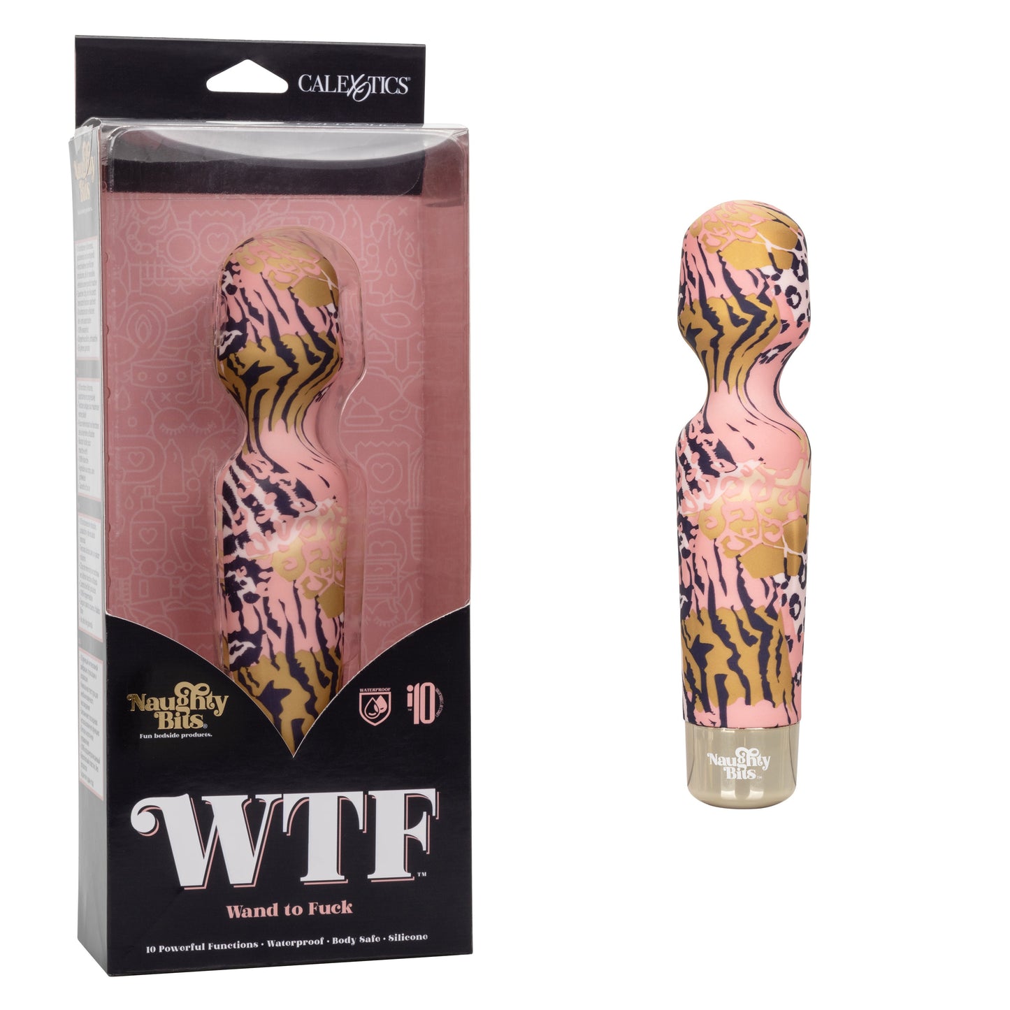 Naughty Bits WTF Wand to Fuck Pink and Gold Flexible Silicone Personal Massager - Waterproof