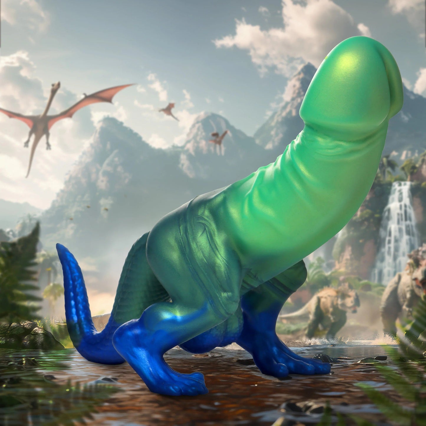 Jurassic Cock Dinosaur Silicone Dildo (Green) – 5 Inch Insertable Thick Curved Dildo