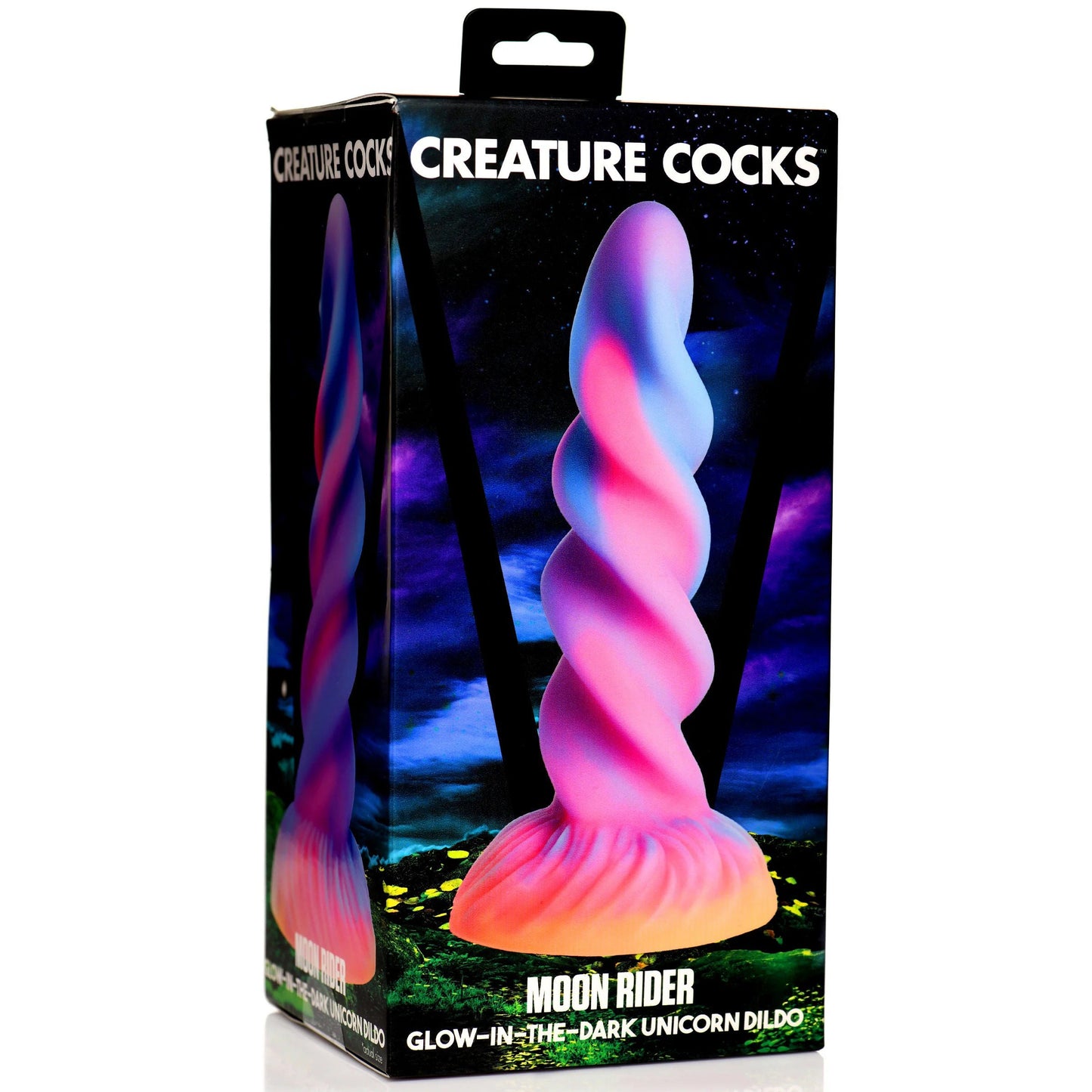 Moon Rider Glow in the Dark Unicorn (Colorful Sunburst) – Vibrant Glow Dildo 7 Inches