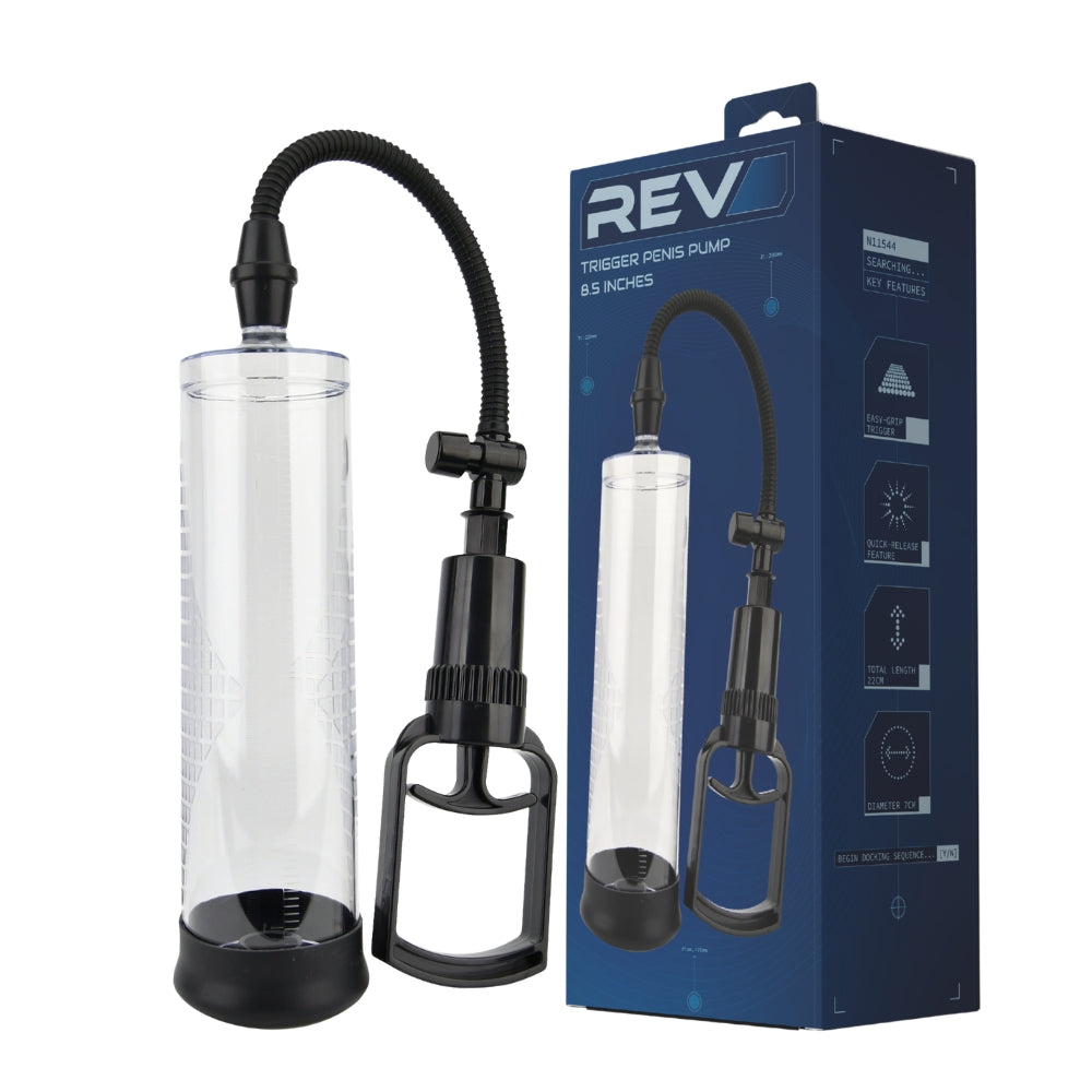 Rev-Pump Trigger Penis Pump 8.5 Inches – Quick-Release 8.5 Inches Length 2.4 Inches Diameter