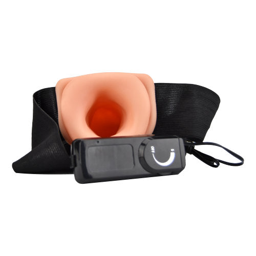 Loving Joy 8 Inch Vibrating Hollow Strap-On Vanilla – Remote-Controlled Strap-On Dildo