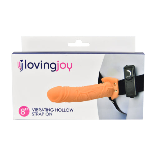 Loving Joy 8 Inch Vibrating Hollow Strap-On Vanilla – Remote-Controlled Strap-On Dildo