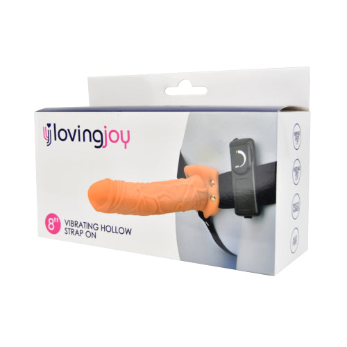 Loving Joy 8 Inch Vibrating Hollow Strap-On Vanilla – Remote-Controlled Strap-On Dildo