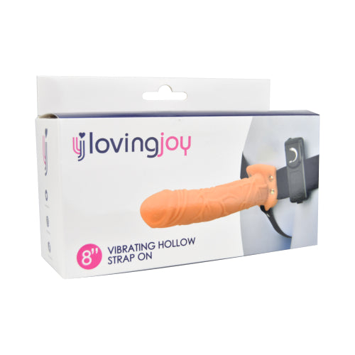 Loving Joy 8 Inch Vibrating Hollow Strap-On Vanilla – Remote-Controlled Strap-On Dildo