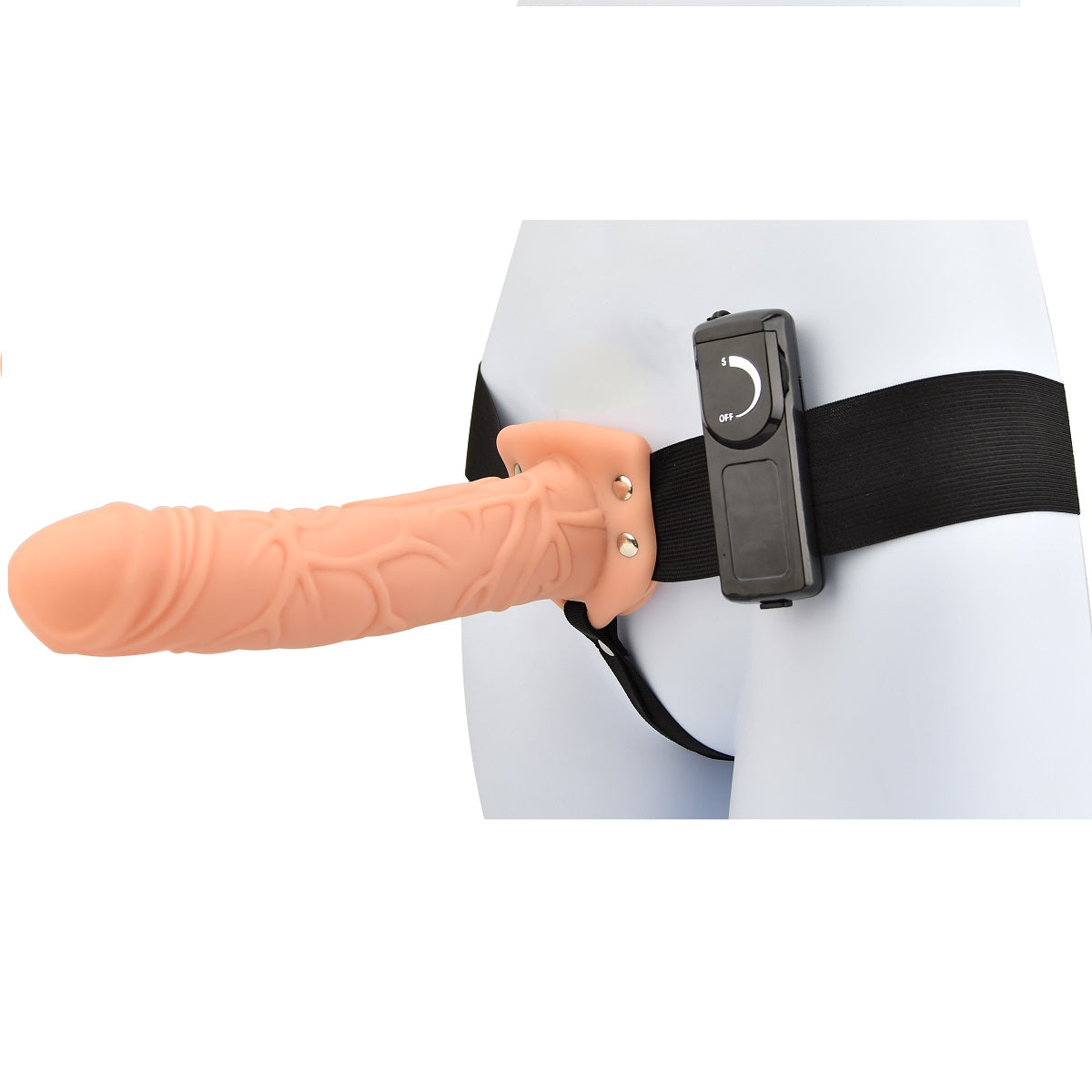 Loving Joy 8 Inch Vibrating Hollow Strap-On Vanilla – Remote-Controlled Strap-On Dildo