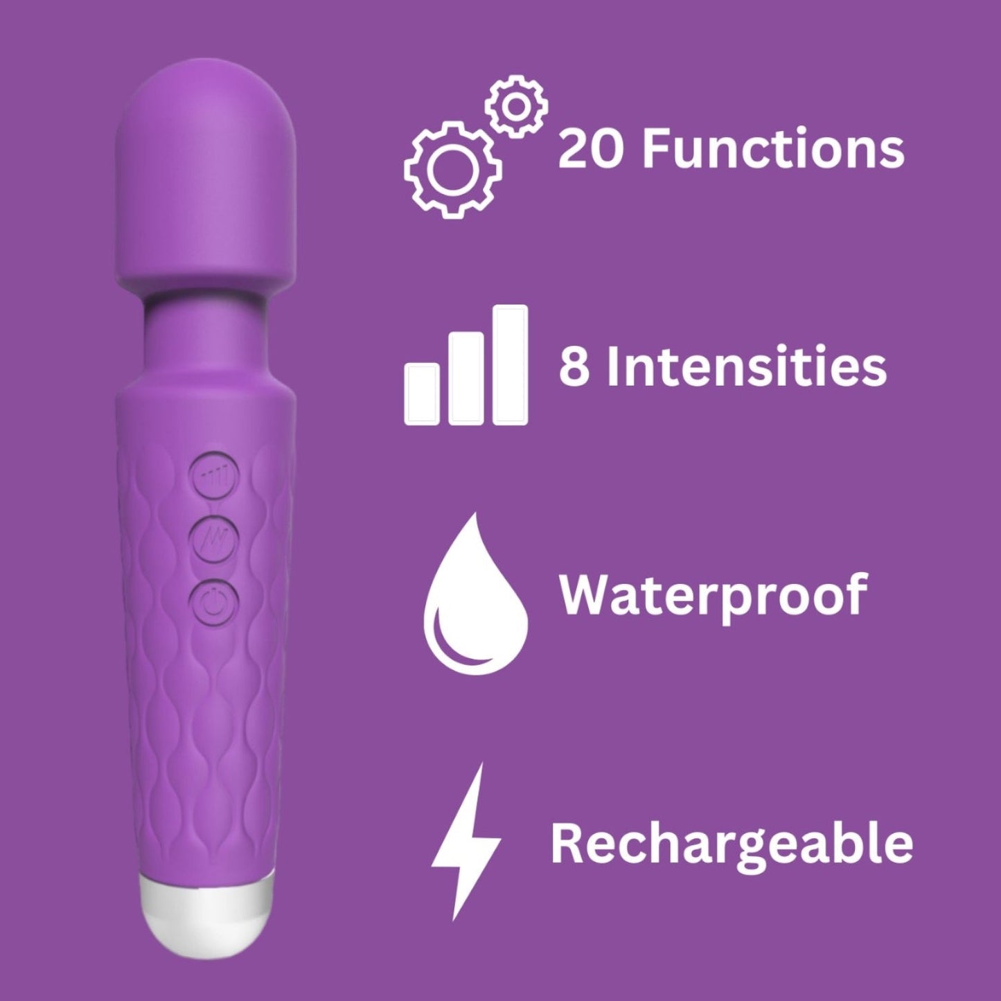 Loving Joy 20 Function Wand Vibrator (Purple) – Waterproof Rechargeable Wand Vibrator 8 Inches