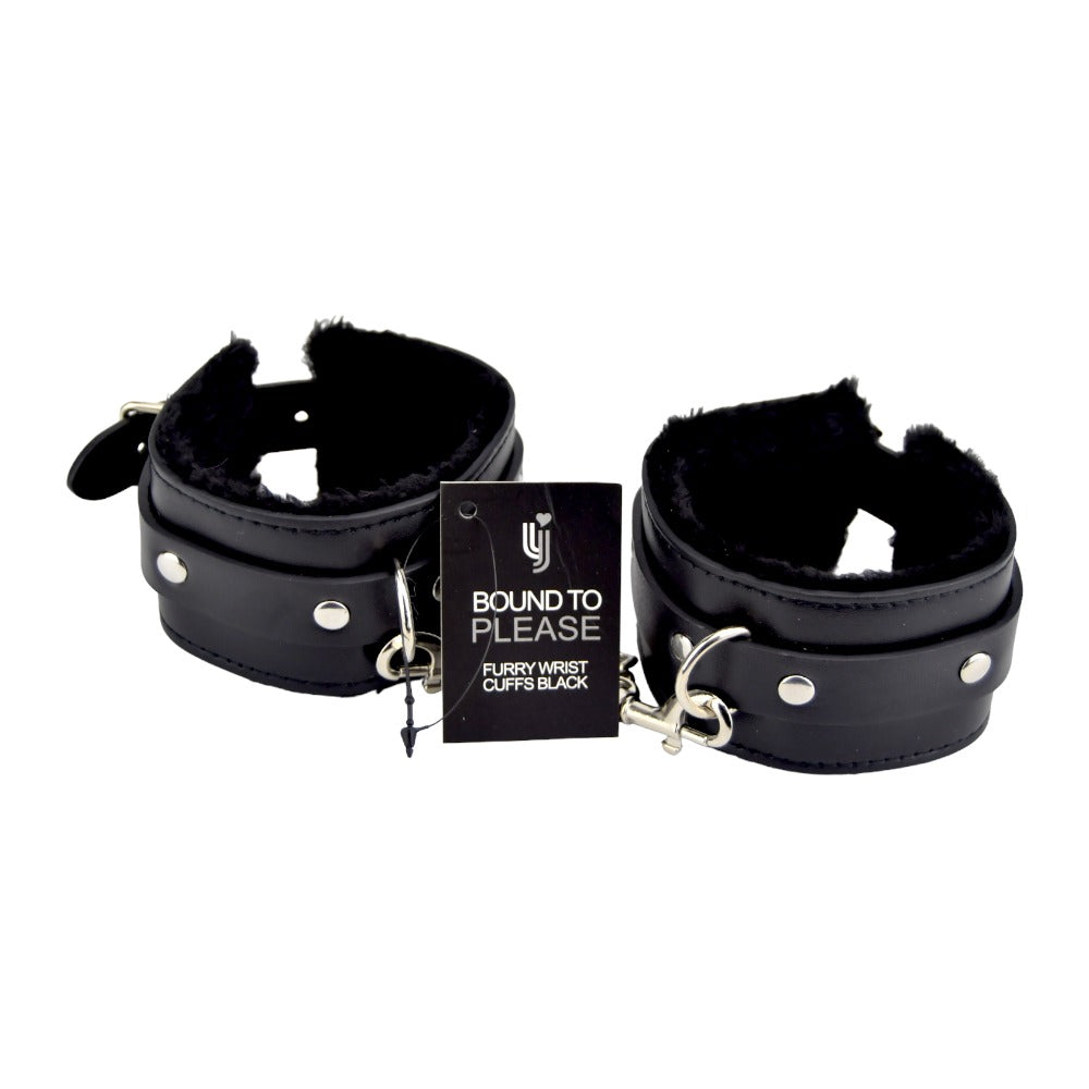 Bound to Please Furry Plush Wrist Cuffs (Black) – Plush Wrist Cuffs