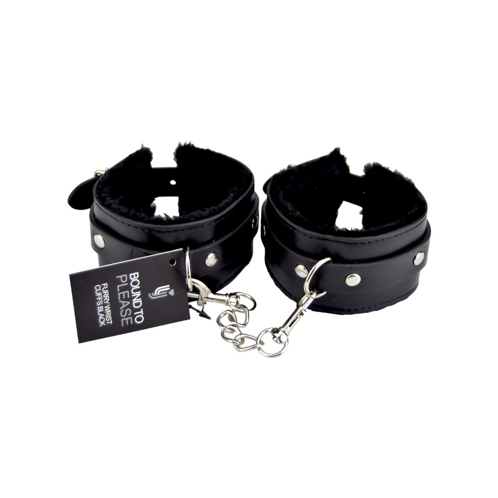 Bound to Please Furry Plush Wrist Cuffs (Black) – Plush Wrist Cuffs