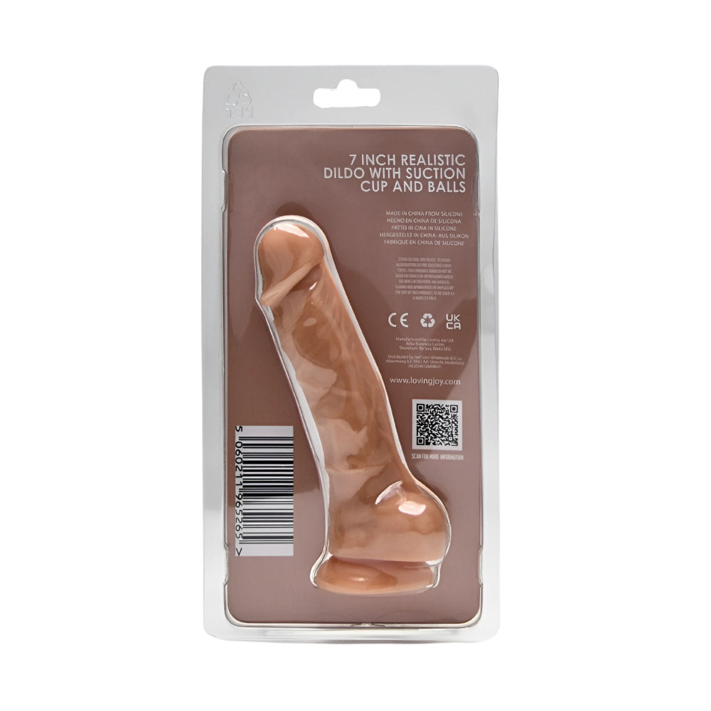 Loving Joy Realistic Silicone Dildo Vanilla – 7.3 Inch Length 1.6 Inch Diameter with Suction Cup and Balls Dildo