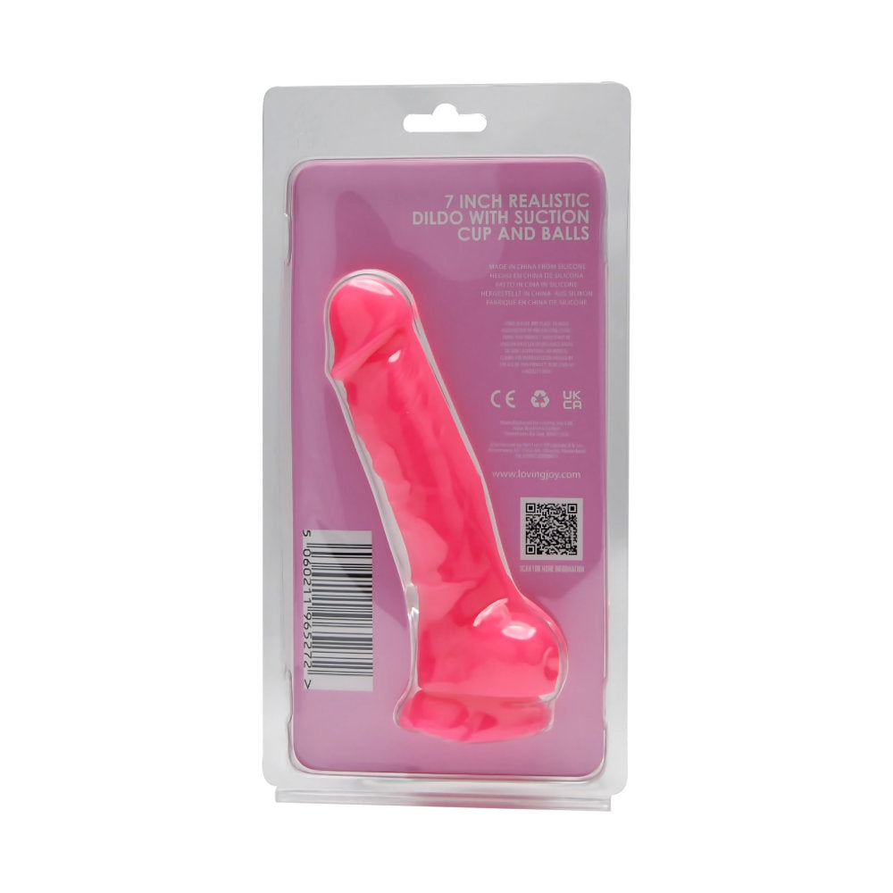 Loving Joy 7.3 Inch Realistic Silicone Dildo (Pink) – Harness Compatible Suction Cup Dildo