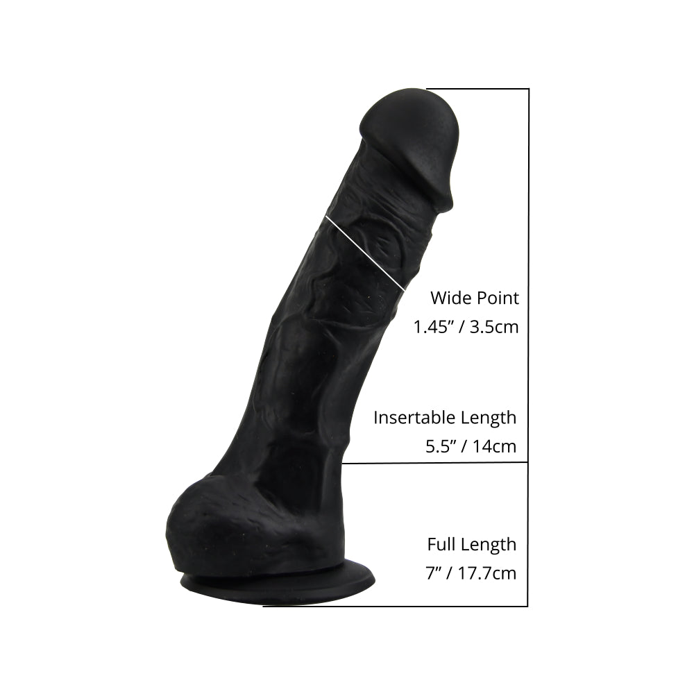 Loving Joy 7.3 Inch Realistic Silicone Dildo (Black) – Harness Compatible Dildo with Suction Cup