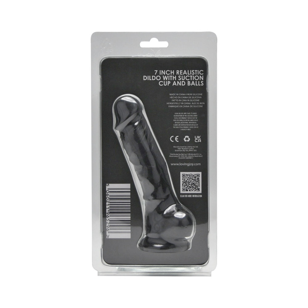 Loving Joy 7.3 Inch Realistic Silicone Dildo (Black) – Harness Compatible Dildo with Suction Cup