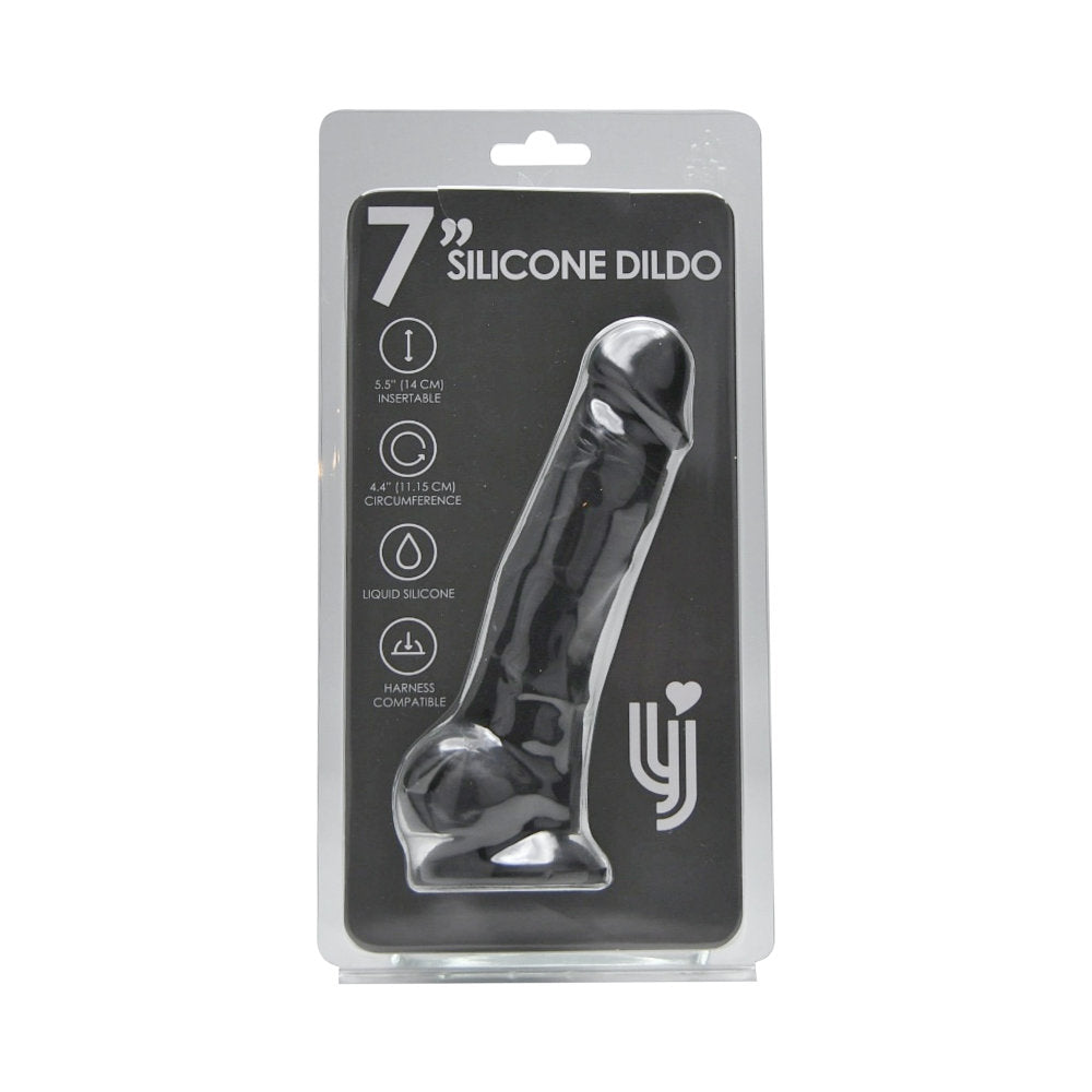 Loving Joy 7.3 Inch Realistic Silicone Dildo (Black) – Harness Compatible Dildo with Suction Cup