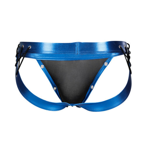 Cut for Men Desire Jockstrap Blue Leatherette Size Small