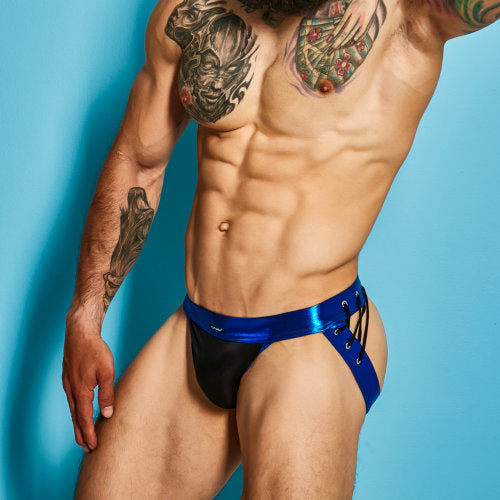 Cut for Men Desire Jockstrap Blue Leatherette Size Small