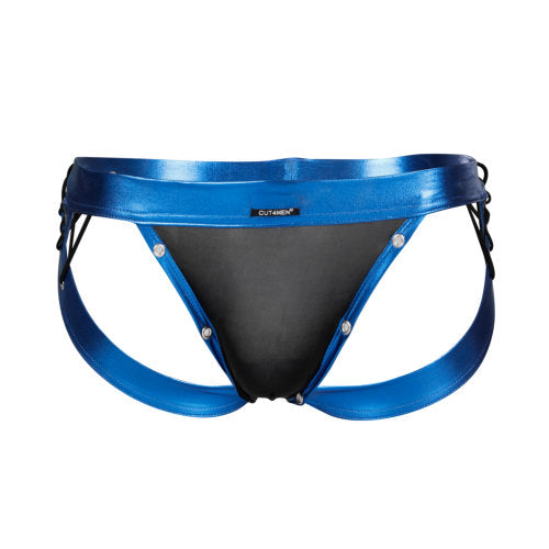 Cut for Men Desire Jockstrap Blue Leatherette Size Small