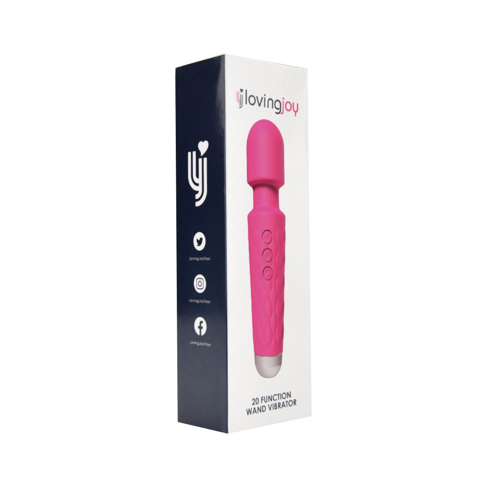 Loving Joy 20 Function Wand Vibrator (Pink) – Waterproof Rechargeable Wand Vibrator 8 Inches