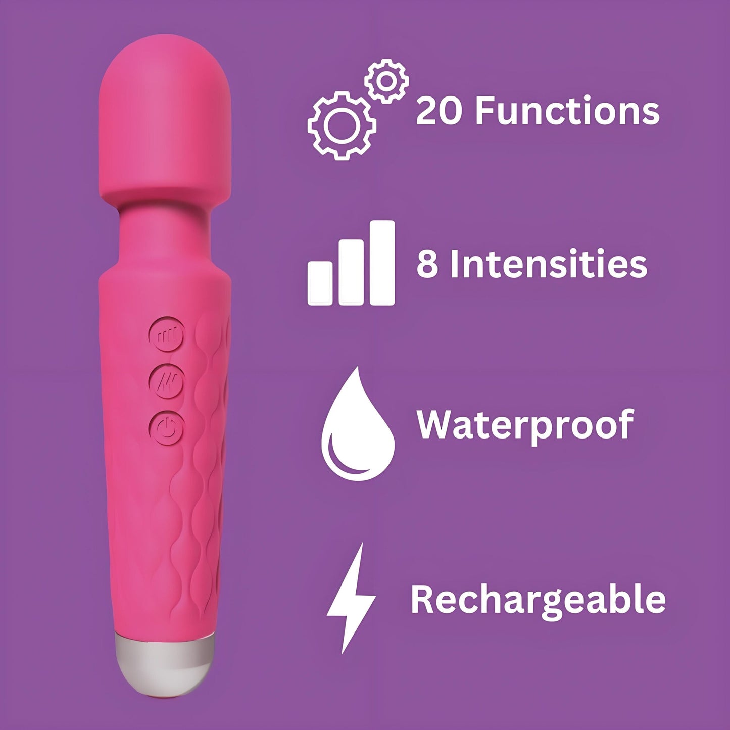 Loving Joy 20 Function Wand Vibrator (Pink) – Waterproof Rechargeable Wand Vibrator 8 Inches