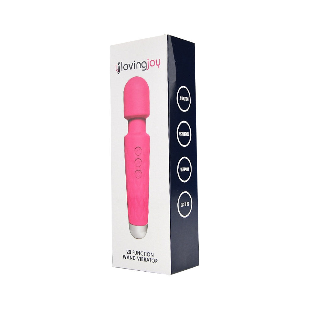 Loving Joy 20 Function Wand Vibrator (Pink) – Waterproof Rechargeable Wand Vibrator 8 Inches