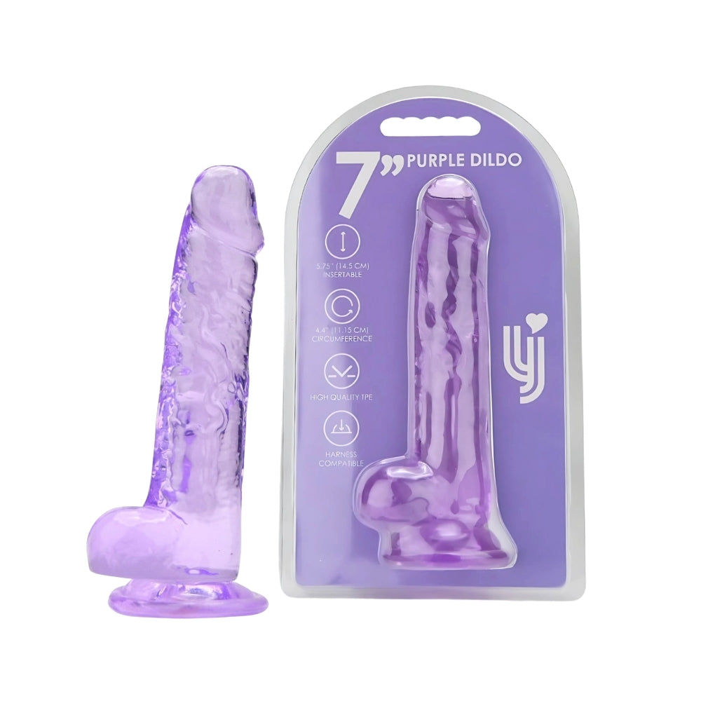 Loving Joy 7.5 Inch Dildo with Balls (Purple) – Realistic Suction Cup Dildo 7.5 Inch Length 1.4 Inch Diameter