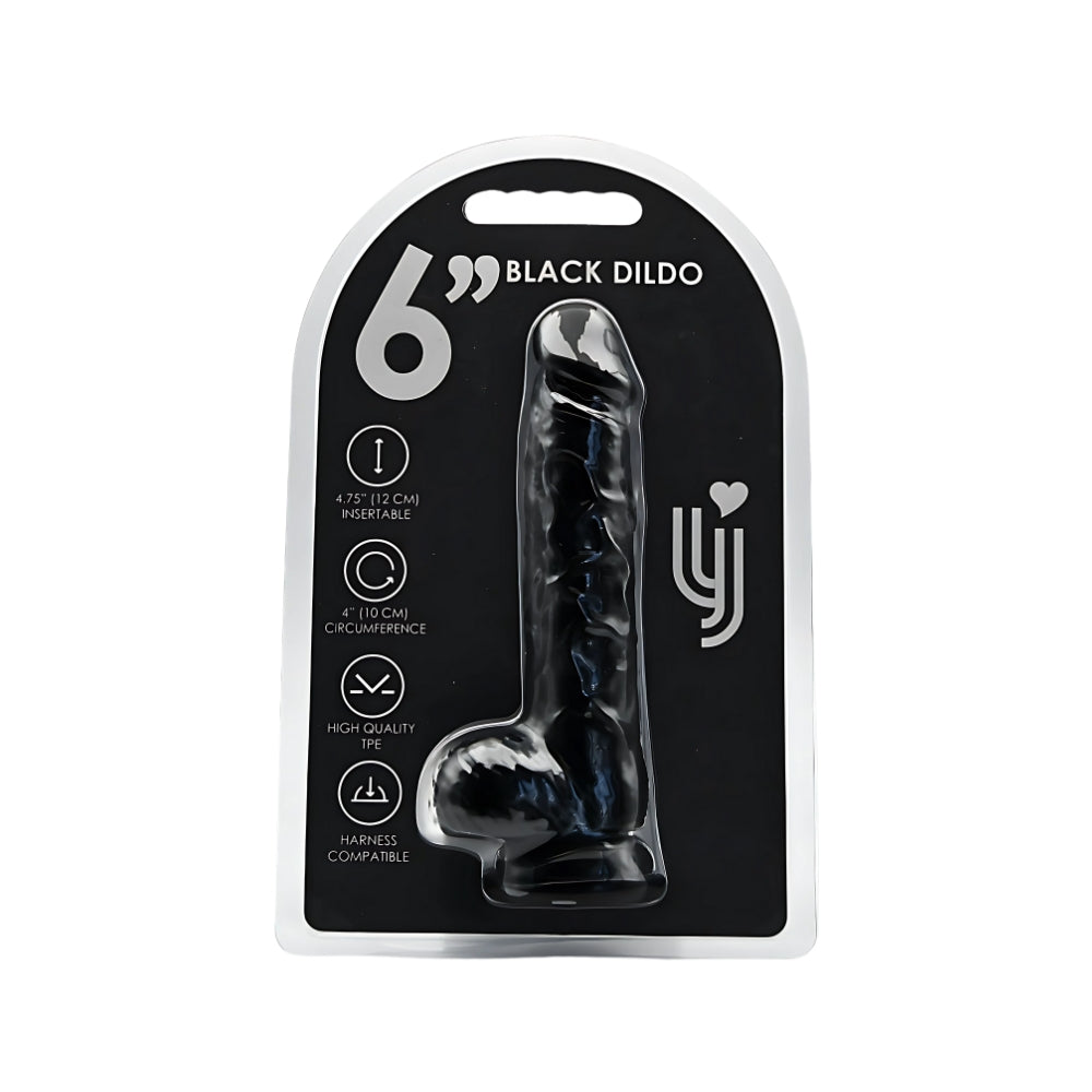 Loving Joy 6.5 Inch Dildo with Balls (Black) – Realistic 6.5 Inch Length 1.25 Inch Diameter Dildo