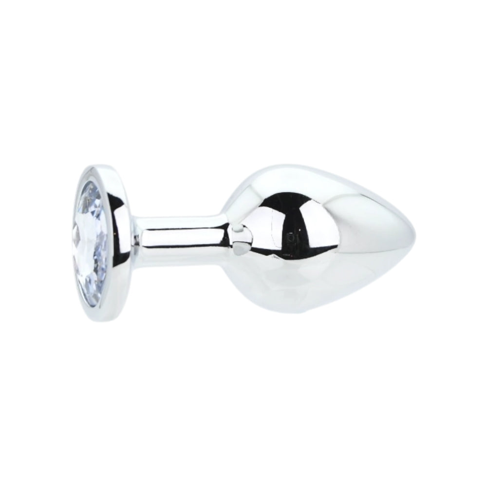 Toosh Silver Medium Metal Butt Plug with Clear Stone Base