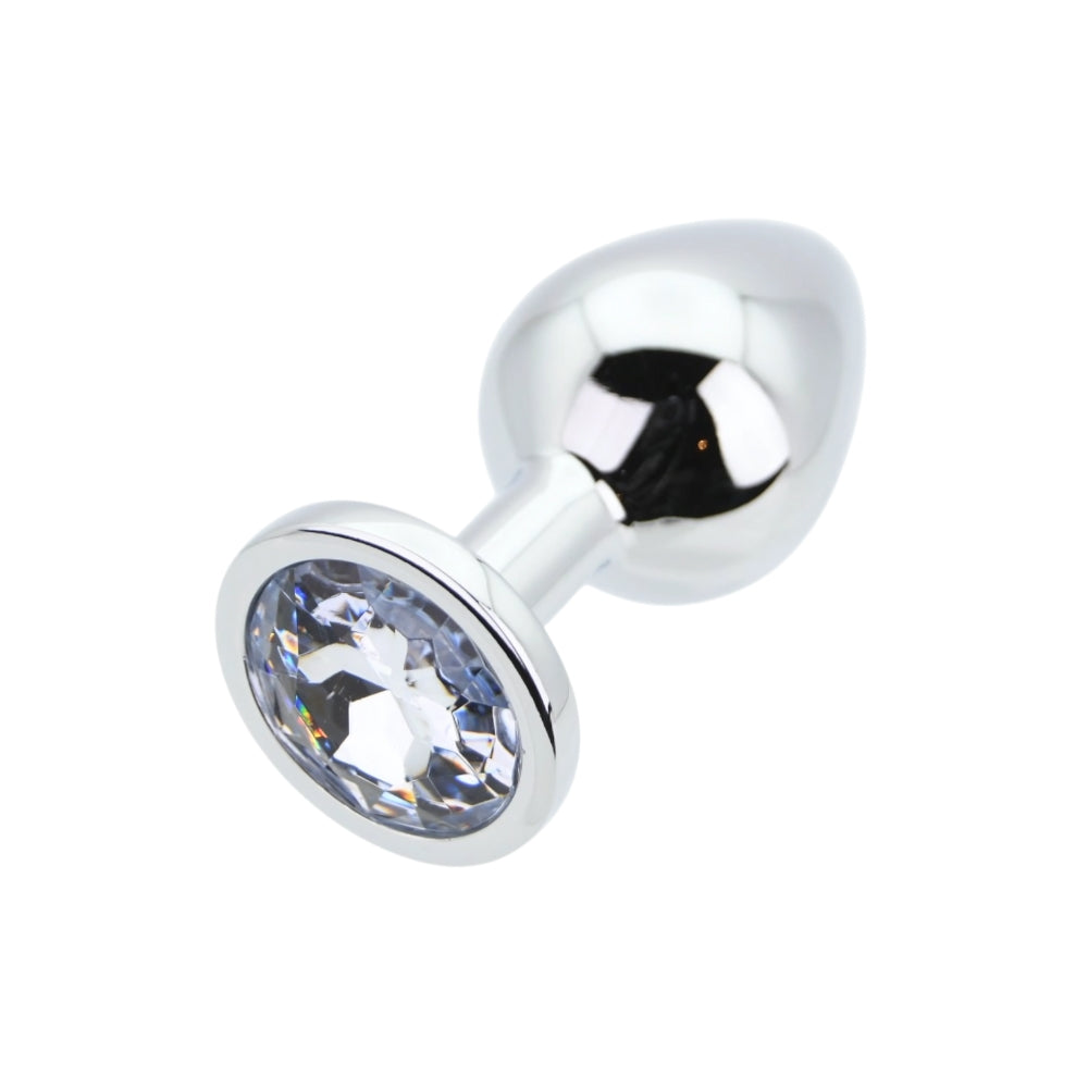 Toosh Silver Medium Metal Butt Plug with Clear Stone Base