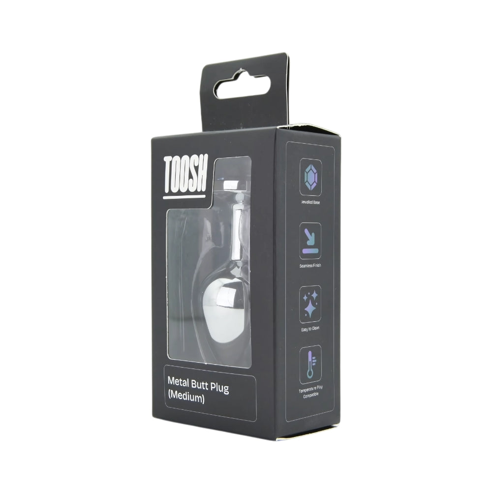 Toosh Silver Medium Metal Butt Plug with Clear Stone Base