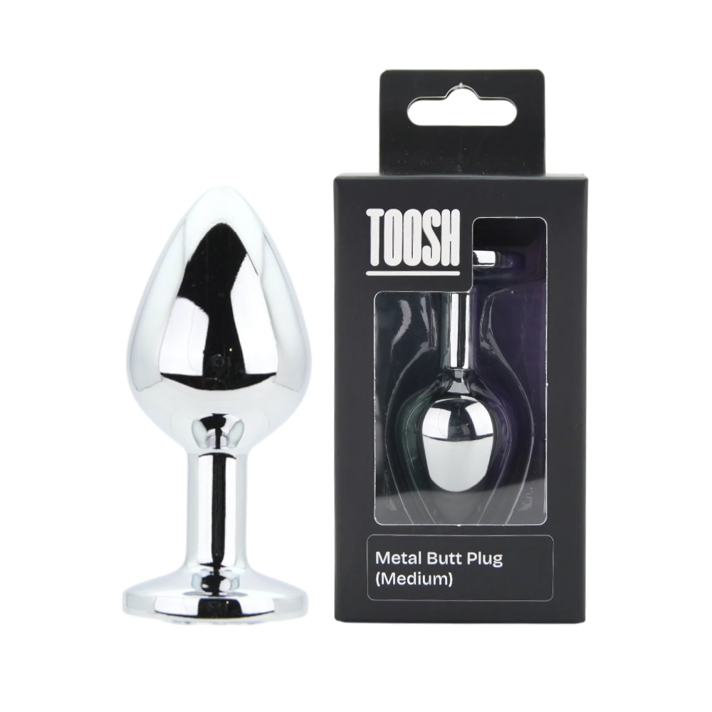 Toosh Silver Medium Metal Butt Plug with Clear Stone Base