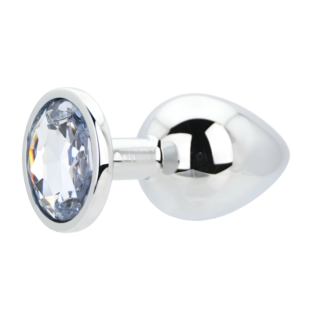 Toosh Silver Large Metal Butt Plug with Clear Stone Jewel