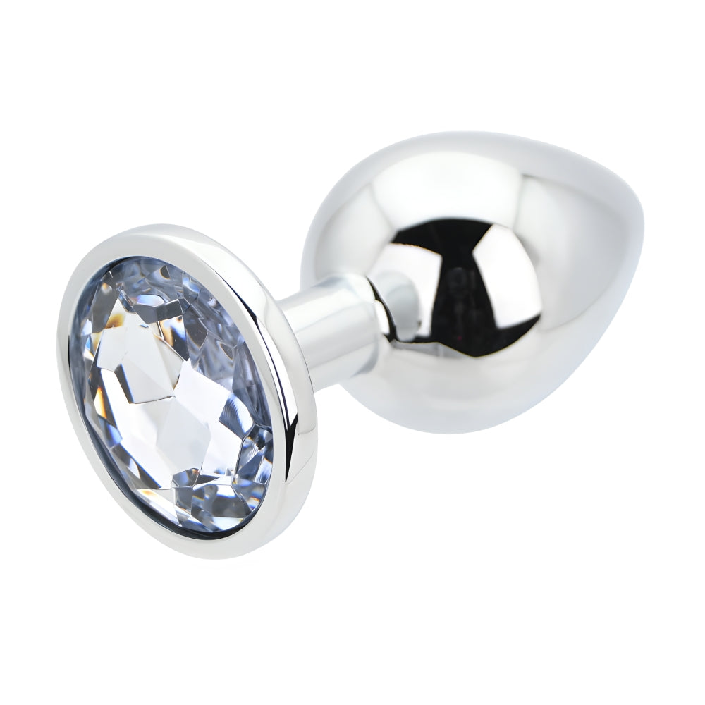 Toosh Silver Large Metal Butt Plug with Clear Stone Jewel