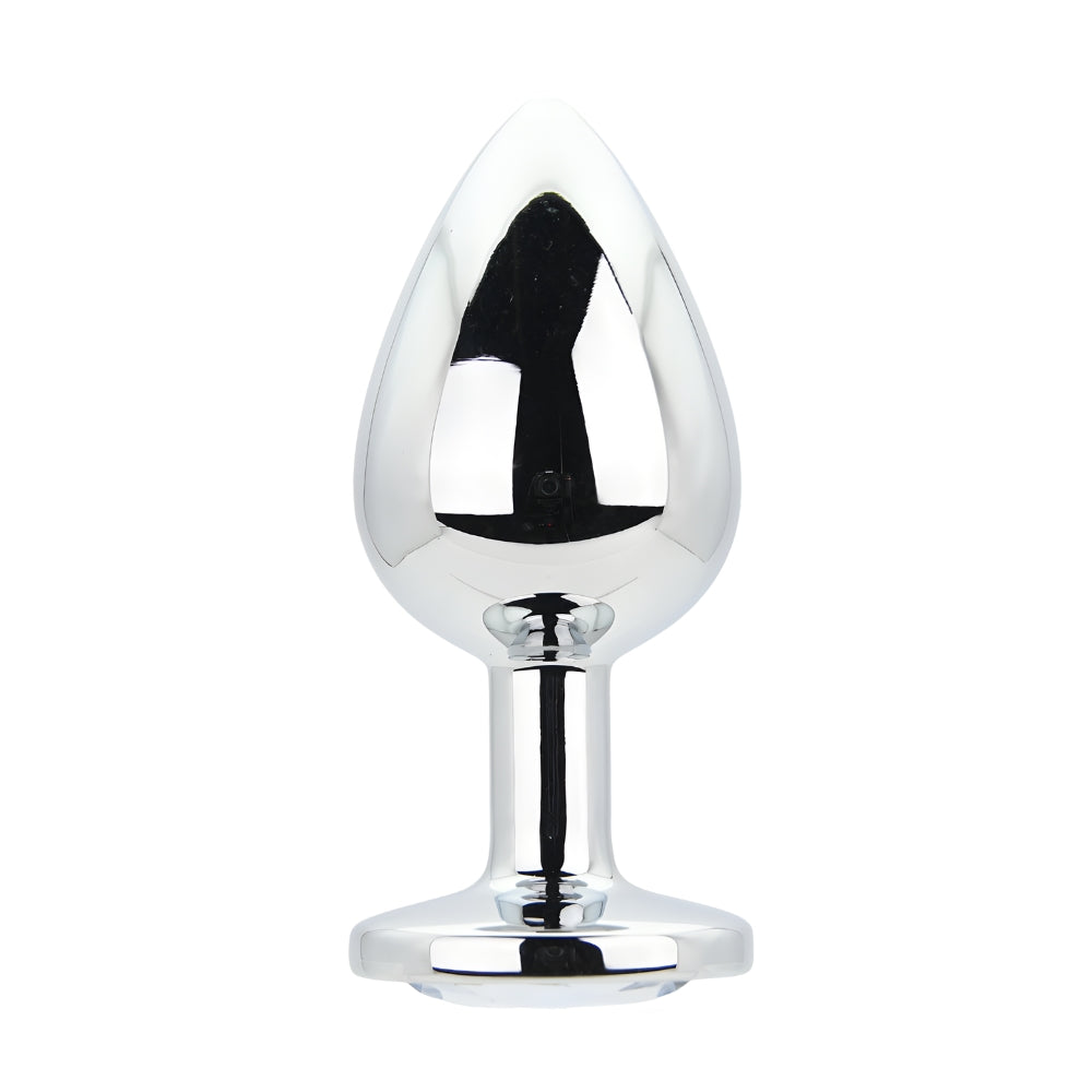 Toosh Silver Large Metal Butt Plug with Clear Stone Jewel