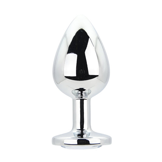 Toosh Silver Large Metal Butt Plug with Clear Stone Jewel