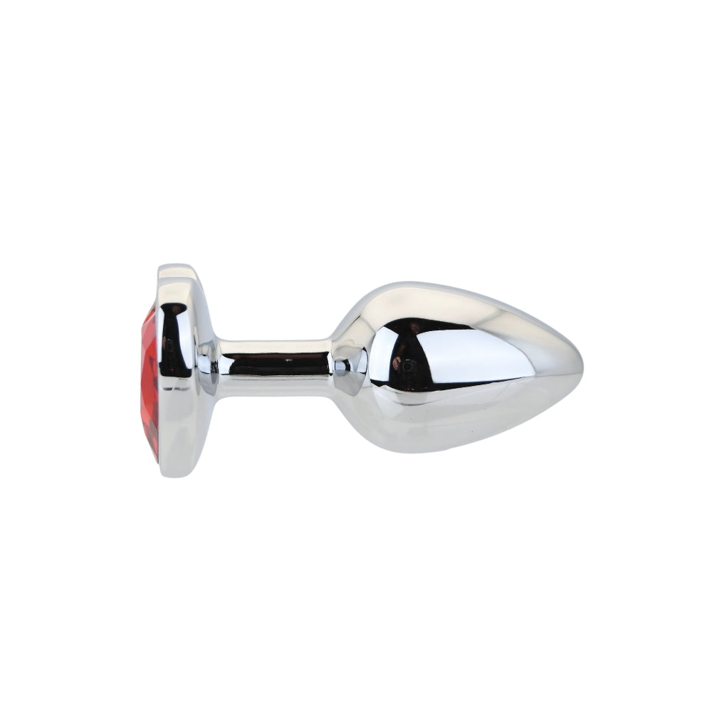 Toosh Heart Shaped Silver Small Butt Plug with Red Stone Jewel