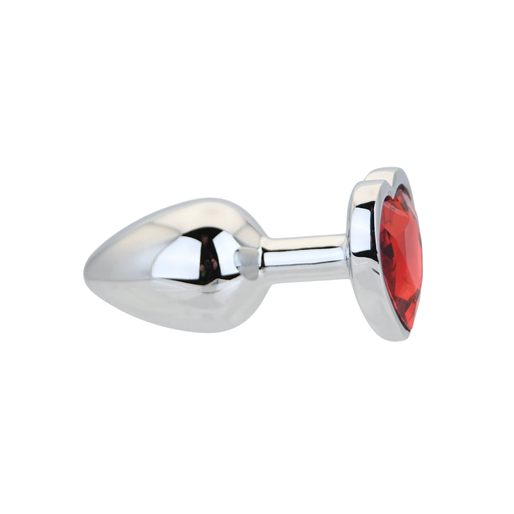 Toosh Heart Shaped Silver Small Butt Plug with Red Stone Jewel