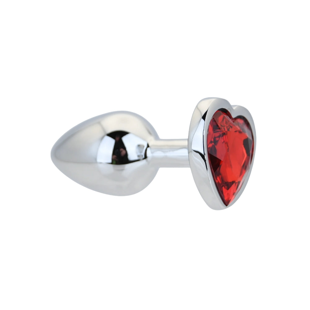 Toosh Heart Shaped Silver Small Butt Plug with Red Stone Jewel