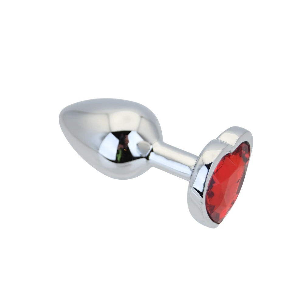 Toosh Heart Shaped Silver Small Butt Plug with Red Stone Jewel