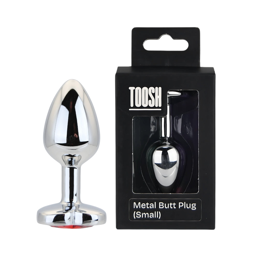 Toosh Heart Shaped Silver Small Butt Plug with Red Stone Jewel