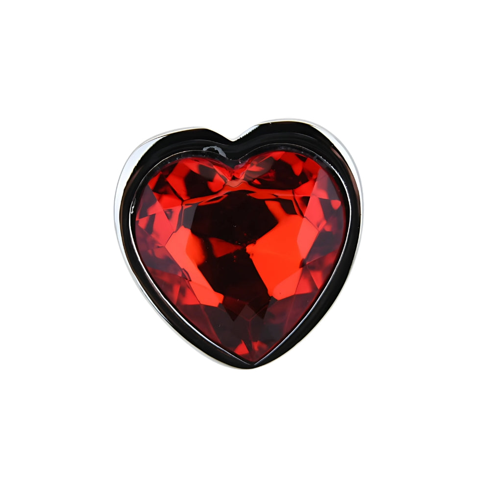 Toosh Heart Shaped Silver Small Butt Plug with Red Stone Jewel