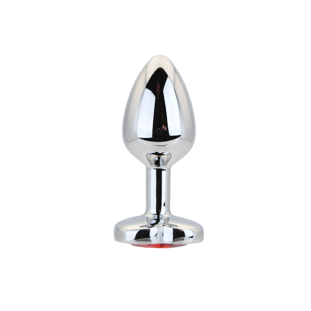 Toosh Heart Shaped Silver Small Butt Plug with Red Stone Jewel