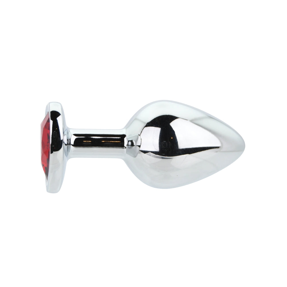 Toosh Heart Shaped Medium Silver Butt Plug with Red Stone Jewel
