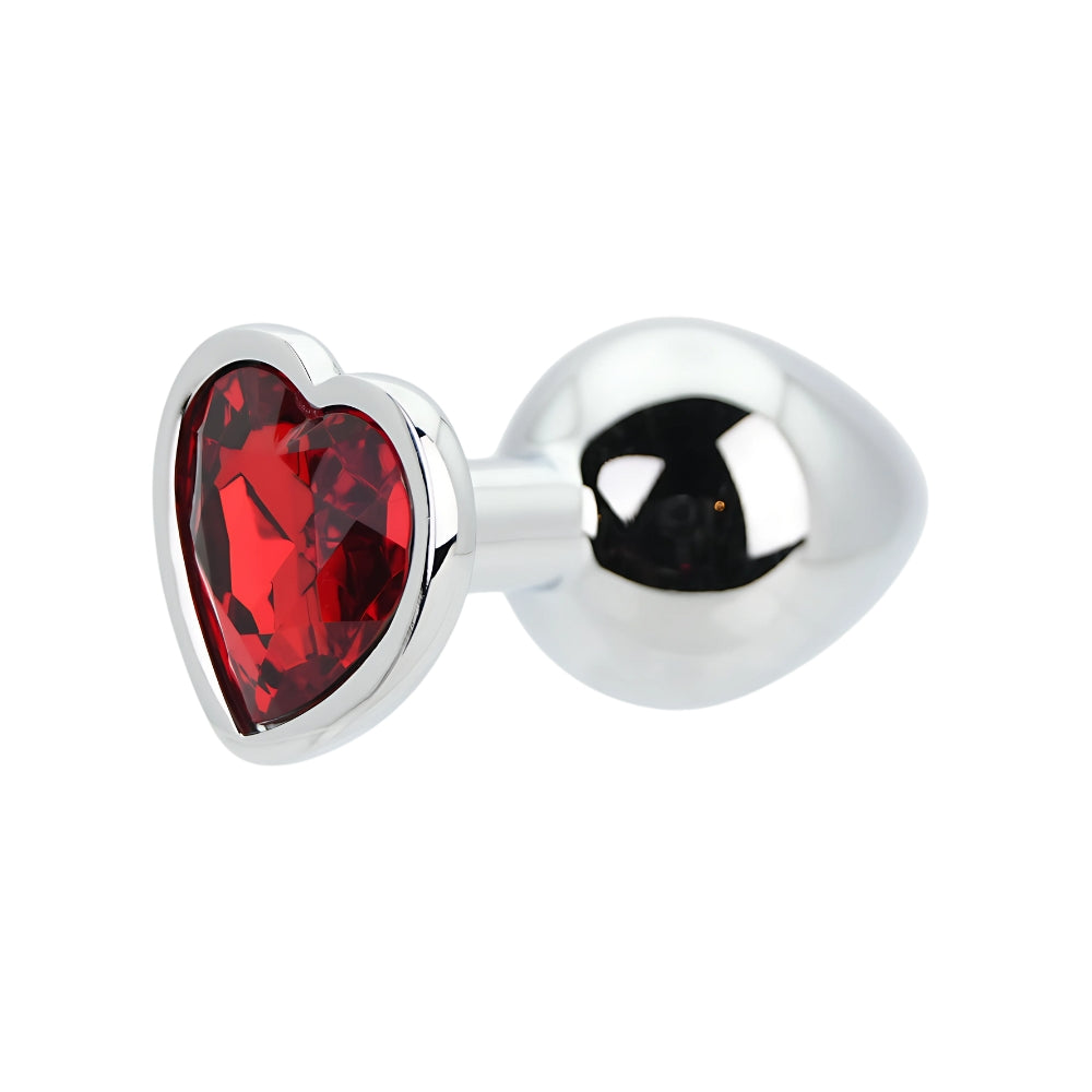 Toosh Heart Shaped Medium Silver Butt Plug with Red Stone Jewel