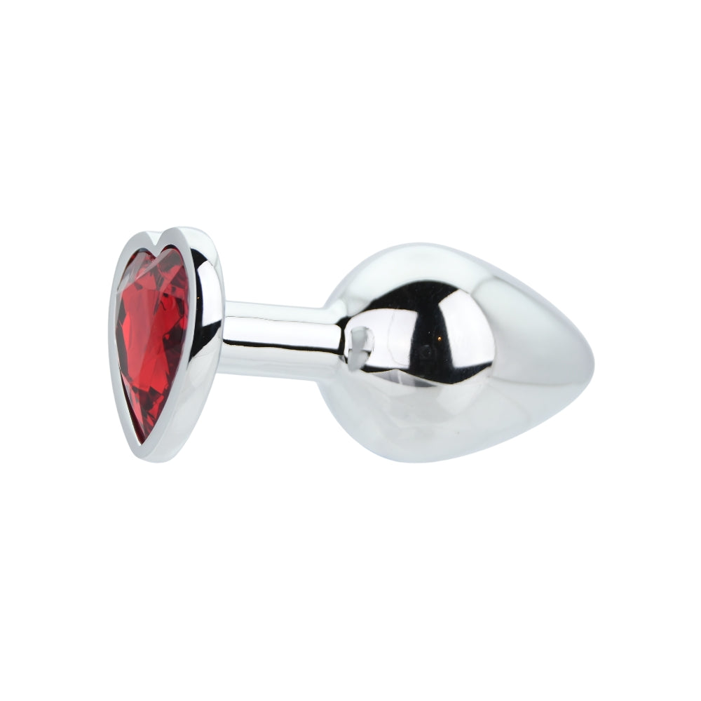 Toosh Heart Shaped Medium Silver Butt Plug with Red Stone Jewel