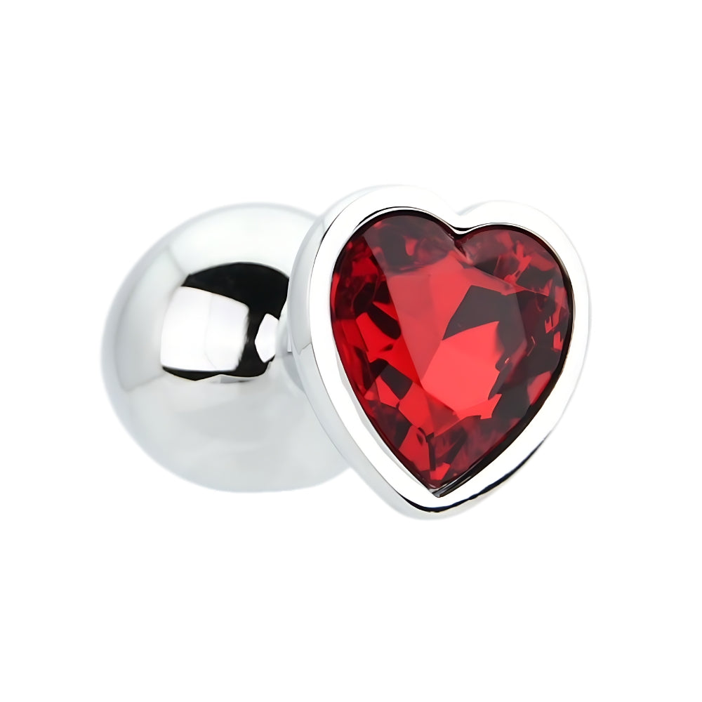 Toosh Heart Shaped Medium Silver Butt Plug with Red Stone Jewel