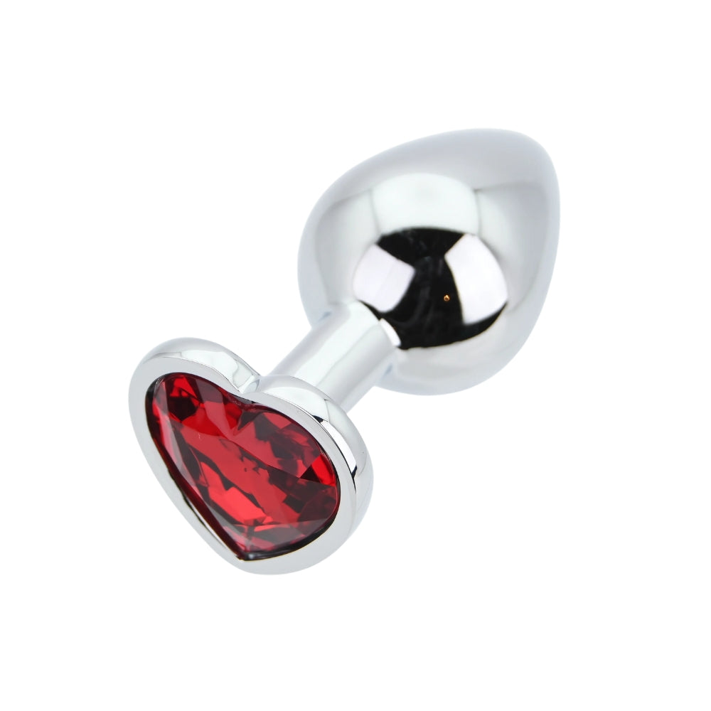 Toosh Heart Shaped Medium Silver Butt Plug with Red Stone Jewel