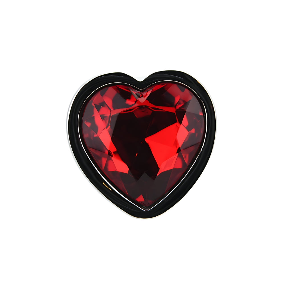 Toosh Heart Shaped Medium Silver Butt Plug with Red Stone Jewel
