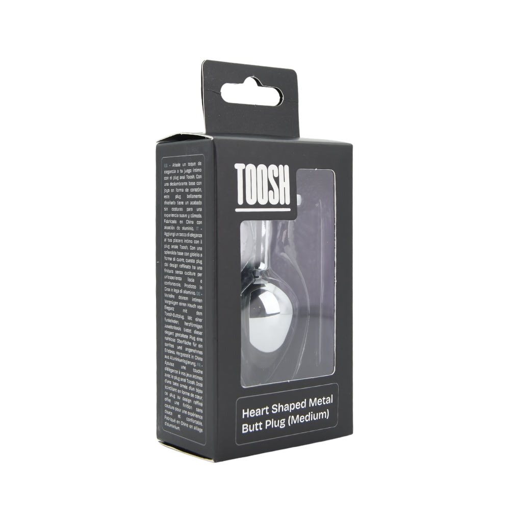 Toosh Heart Shaped Medium Silver Butt Plug with Red Stone Jewel