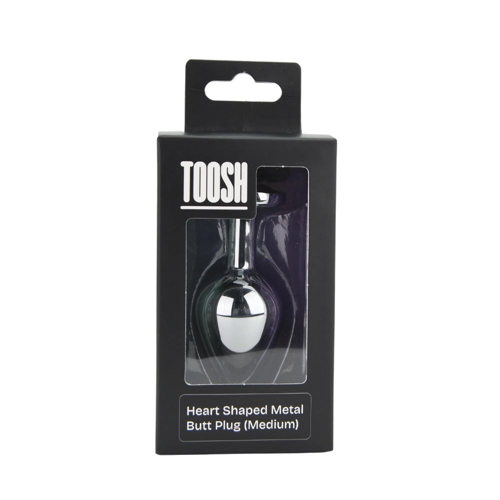 Toosh Heart Shaped Medium Silver Butt Plug with Red Stone Jewel